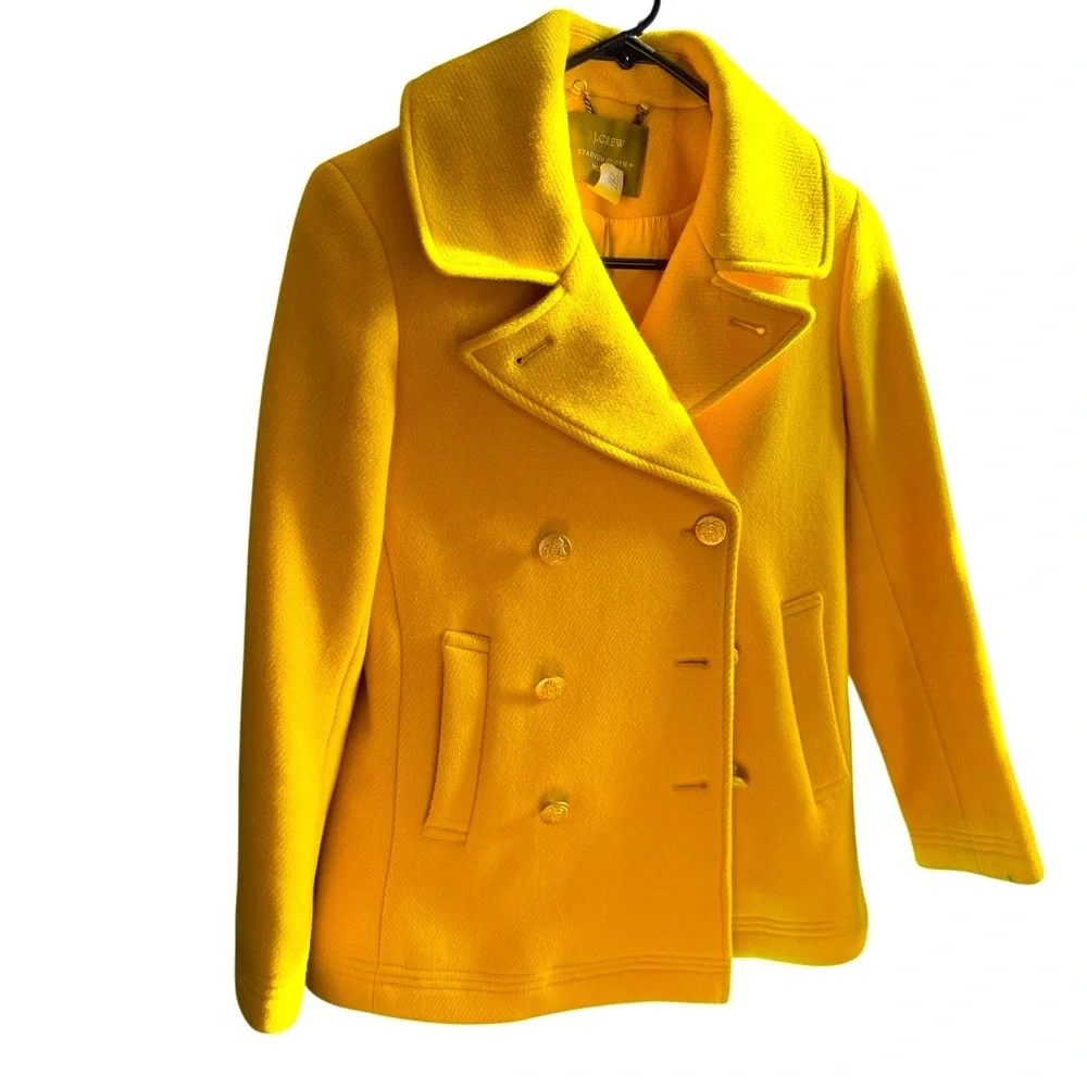 J.Crew Stadium Cloth Wool Peacoat Yellow OP Petite bf - Picture 2 of 9